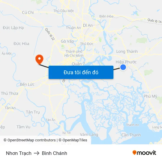 Nhơn Trạch to Bình Chánh map
