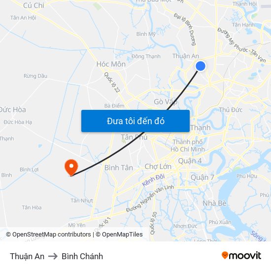 Thuận An to Bình Chánh map