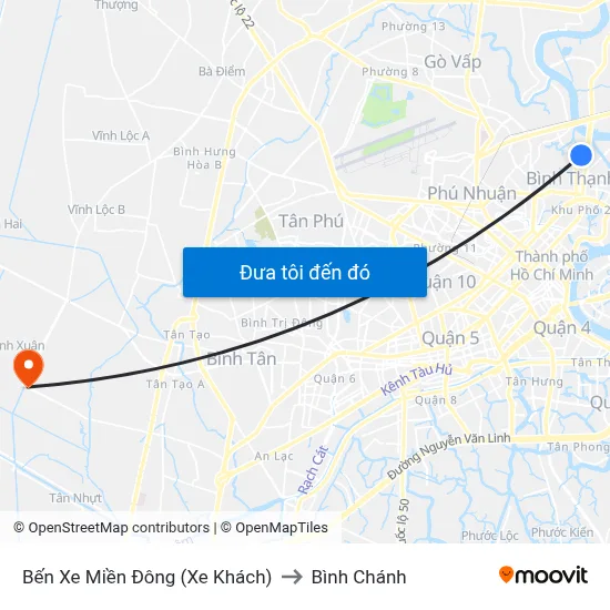 Bến Xe Miền Đông (Xe Khách) to Bình Chánh map