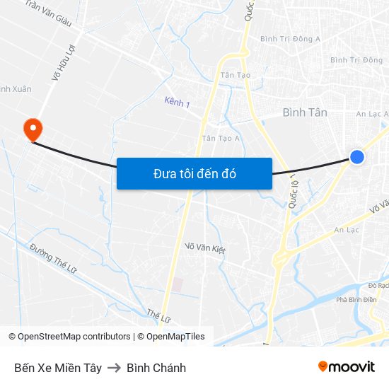 Bến Xe Miền Tây to Bình Chánh map