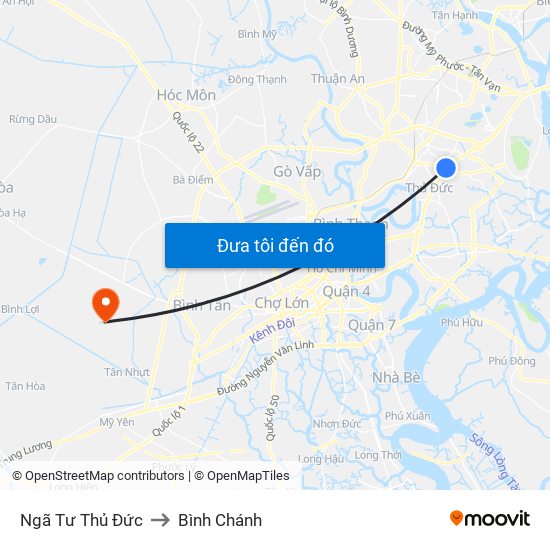 Ngã Tư Thủ Đức to Bình Chánh map