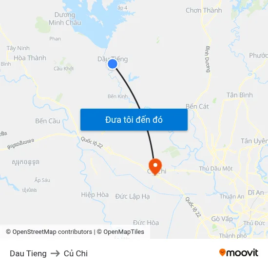 Dau Tieng to Củ Chi map