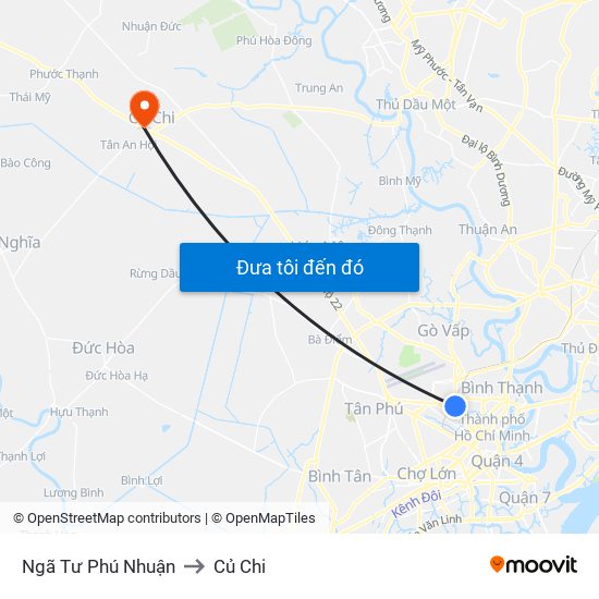 Ngã Tư Phú Nhuận to Củ Chi map