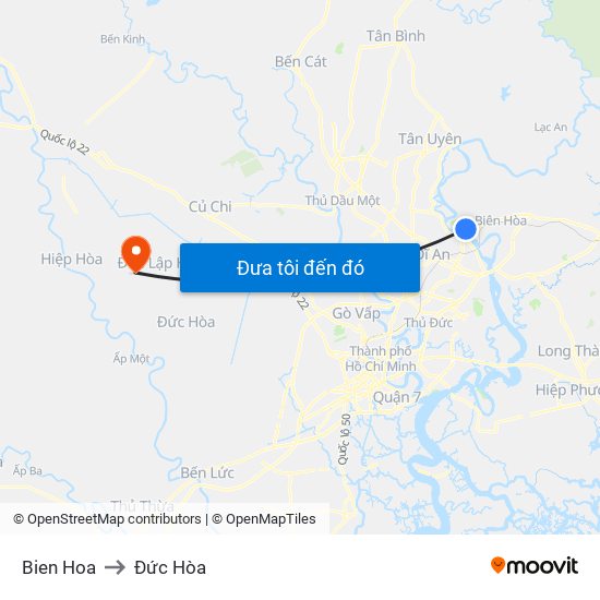 Bien Hoa to Đức Hòa map