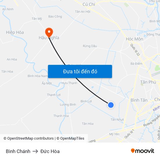 Bình Chánh to Đức Hòa map