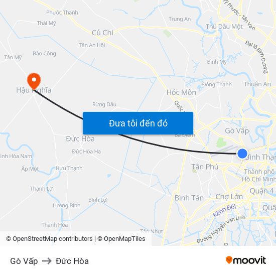 Gò Vấp to Đức Hòa map