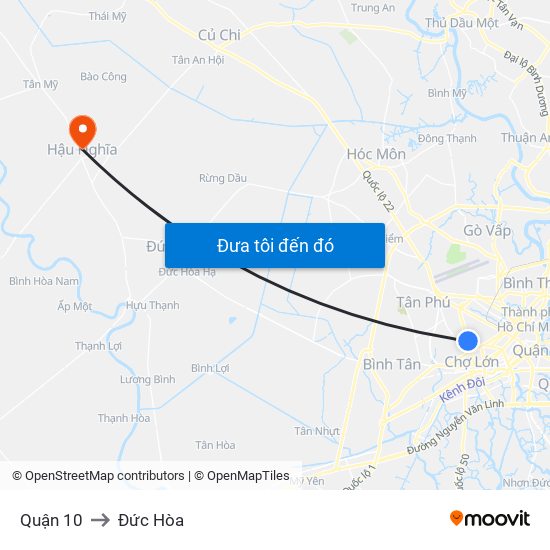 Quận 10 to Đức Hòa map