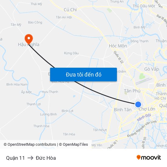 Quận 11 to Đức Hòa map