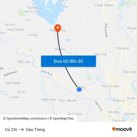 Củ Chi to Dau Tieng map