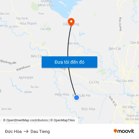 Đức Hòa to Dau Tieng map