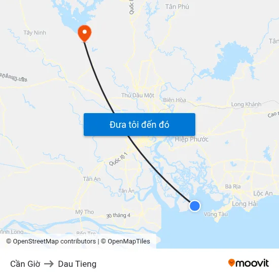 Cần Giờ to Dau Tieng map