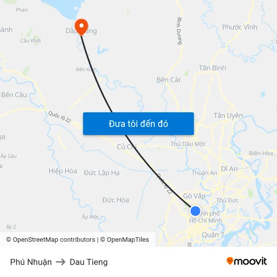 Phú Nhuận to Dau Tieng map