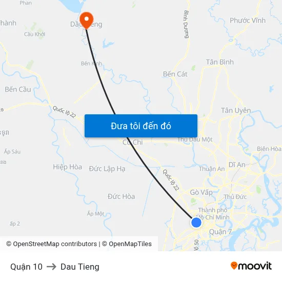 Quận 10 to Dau Tieng map