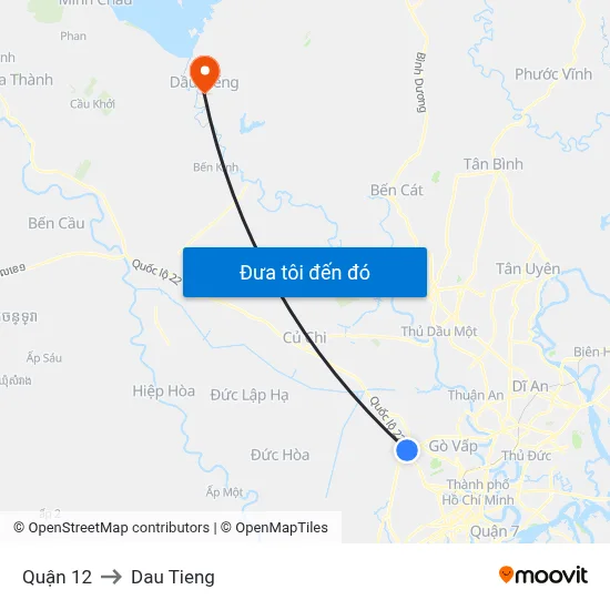 Quận 12 to Dau Tieng map