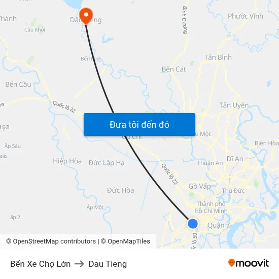 Bến Xe Chợ Lớn to Dau Tieng map