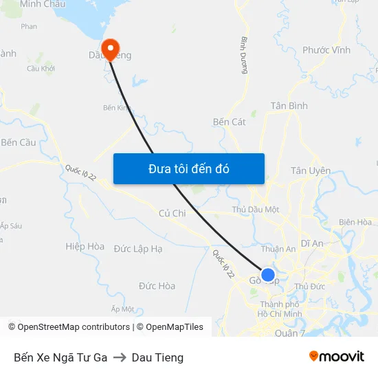 Bến Xe Ngã Tư Ga to Dau Tieng map