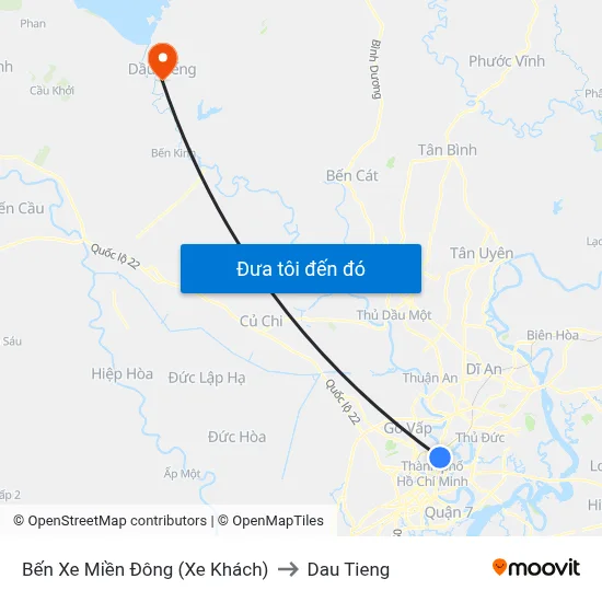 Bến Xe Miền Đông (Xe Khách) to Dau Tieng map