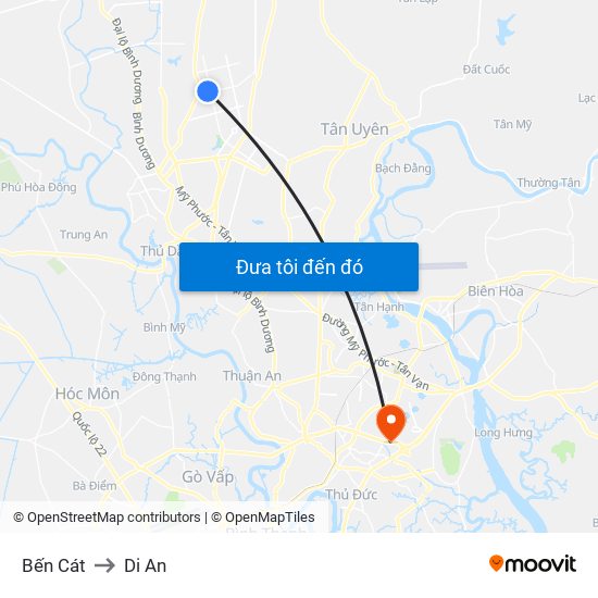 Bến Cát to Di An map