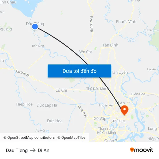 Dau Tieng to Di An map