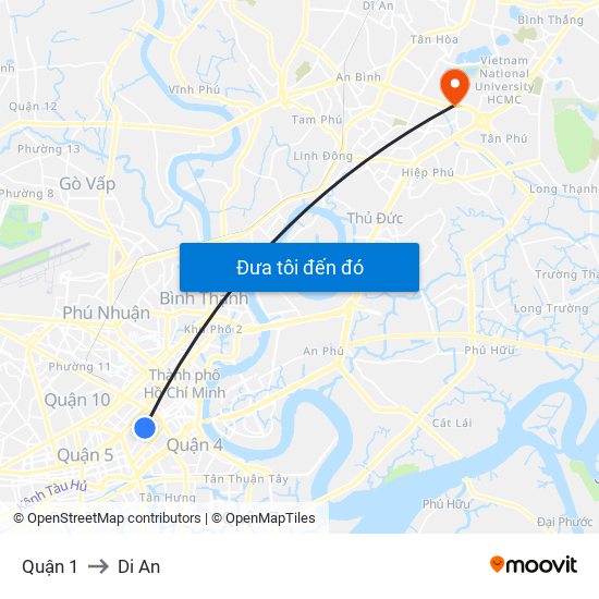 Quận 1 to Di An map