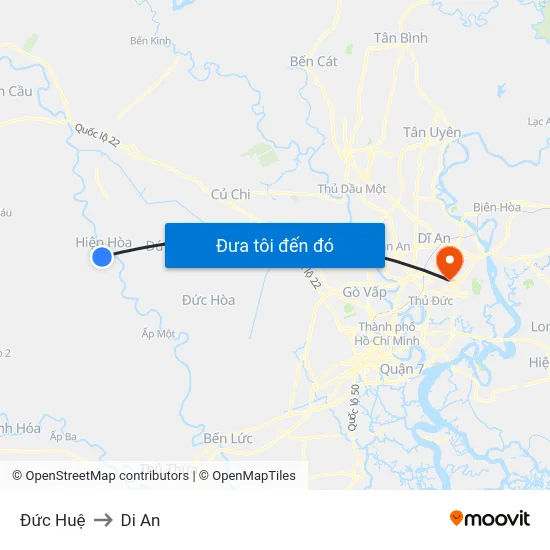 Đức Huệ to Di An map