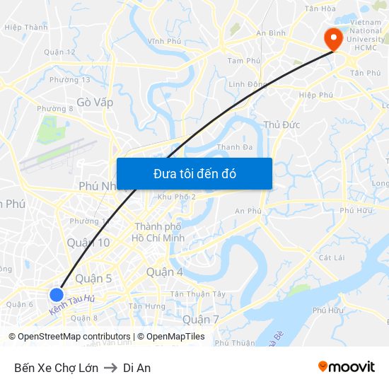 Bến Xe Chợ Lớn to Di An map