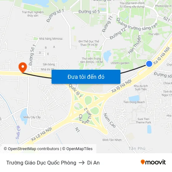 Trường Giáo Dục Quốc Phòng to Di An map