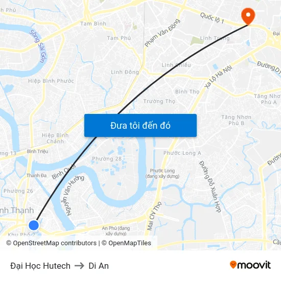 Đại Học Hutech to Di An map
