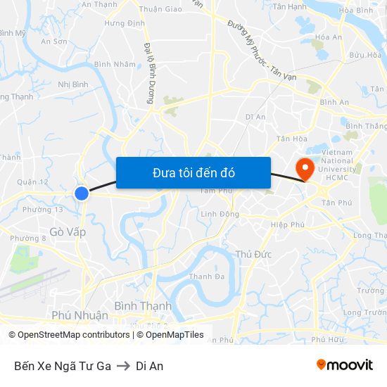 Bến Xe Ngã Tư Ga to Di An map