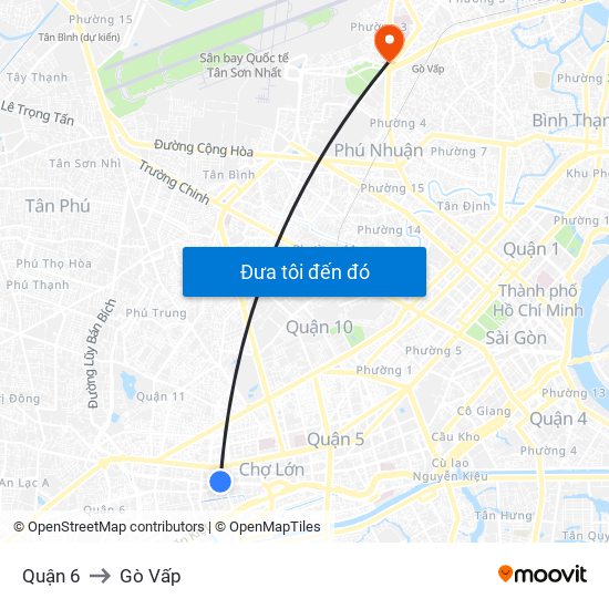 Quận 6 to Gò Vấp map