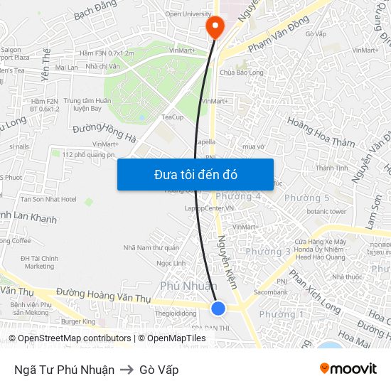 Ngã Tư Phú Nhuận to Gò Vấp map