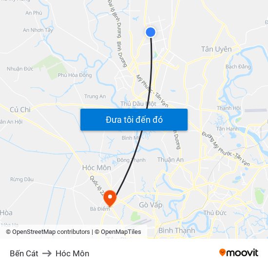 Bến Cát to Hóc Môn map