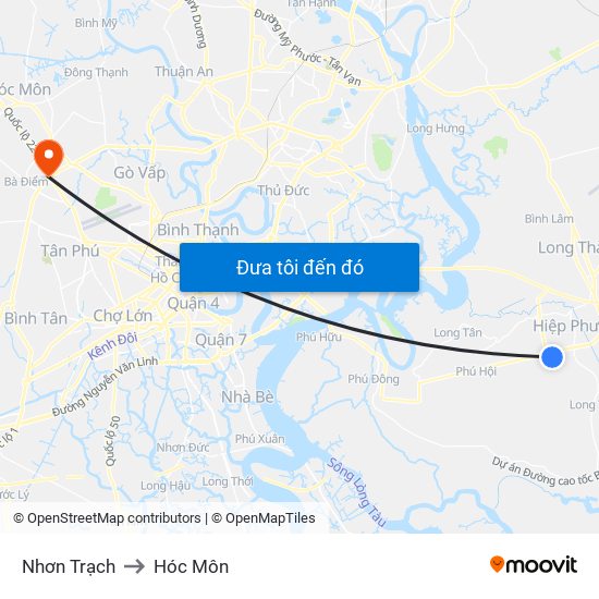 Nhơn Trạch to Hóc Môn map