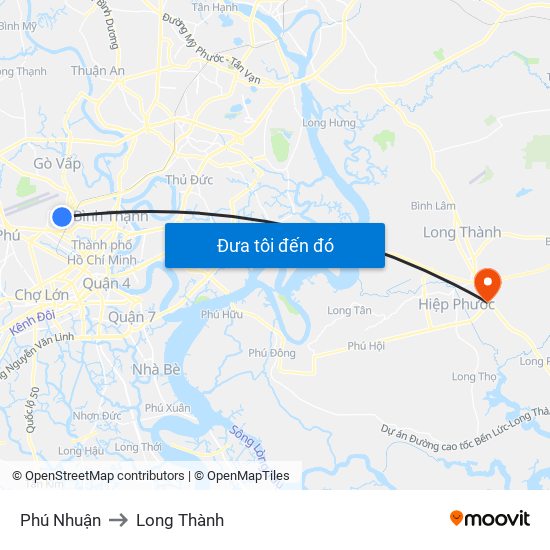 Phú Nhuận to Long Thành map