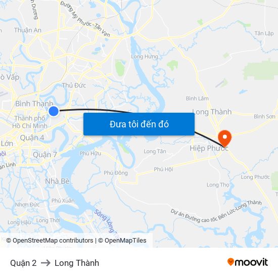 Quận 2 to Long Thành map