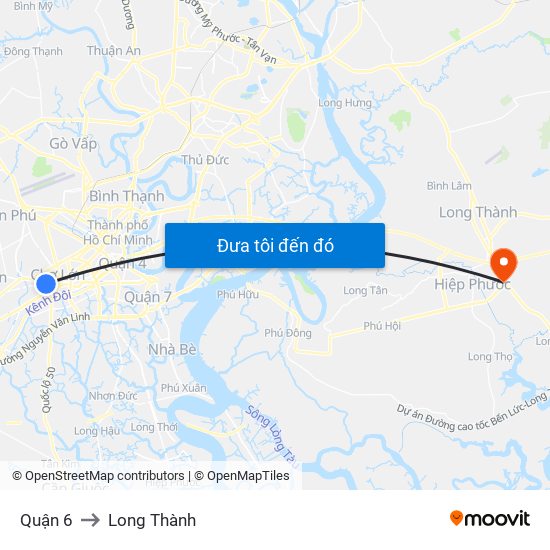Quận 6 to Long Thành map
