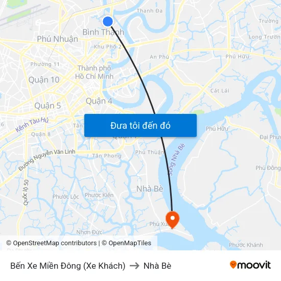 Bến Xe Miền Đông (Xe Khách) to Nhà Bè map