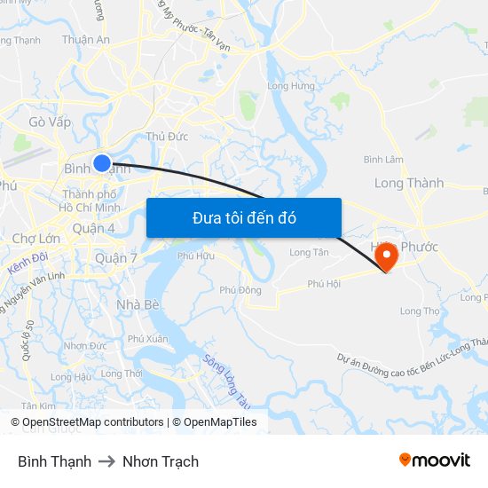 Bình Thạnh to Nhơn Trạch map