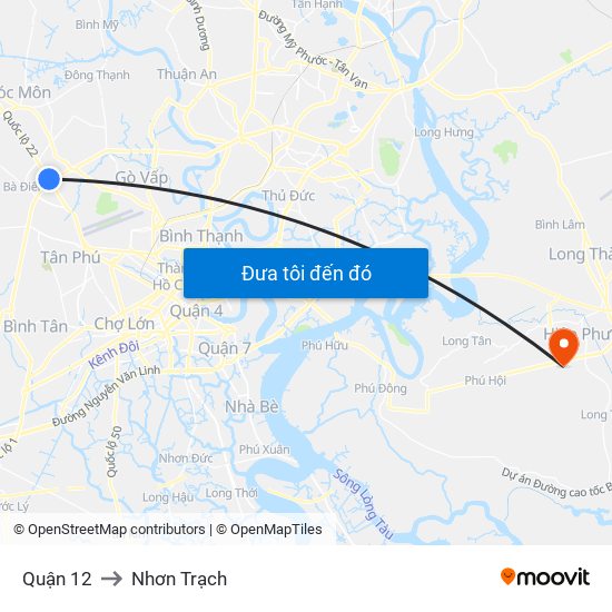 Quận 12 to Nhơn Trạch map