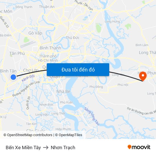 Bến Xe Miền Tây to Nhơn Trạch map