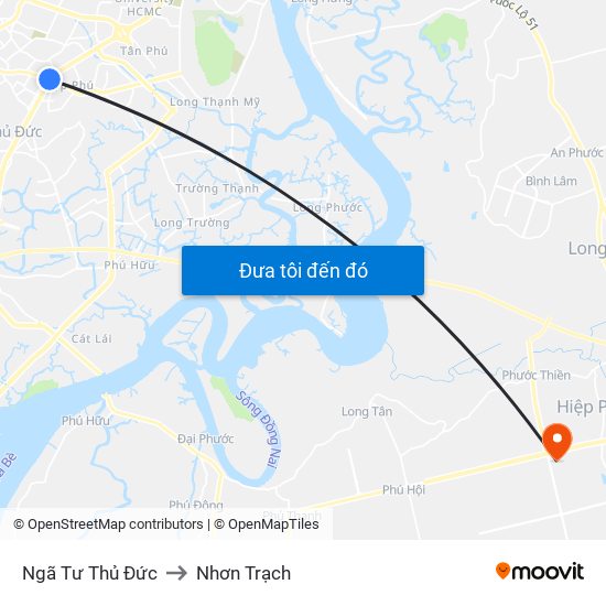 Ngã Tư Thủ Đức to Nhơn Trạch map