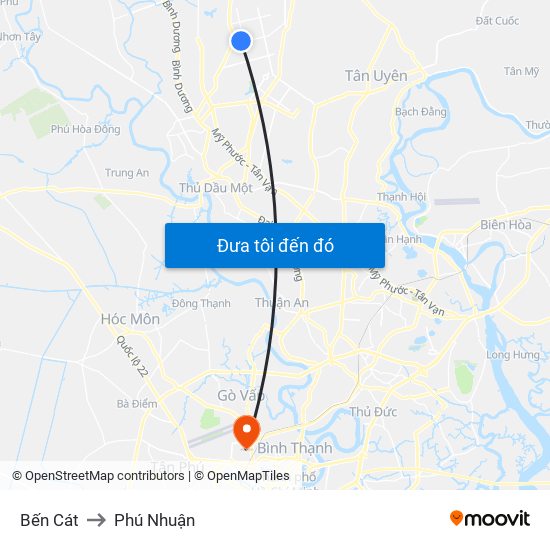 Bến Cát to Phú Nhuận map