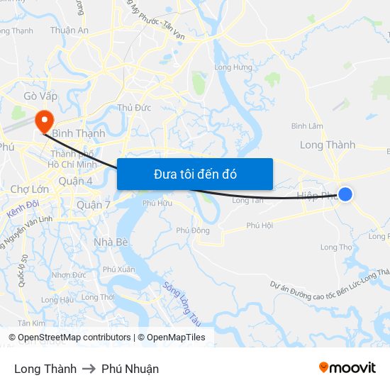 Long Thành to Phú Nhuận map