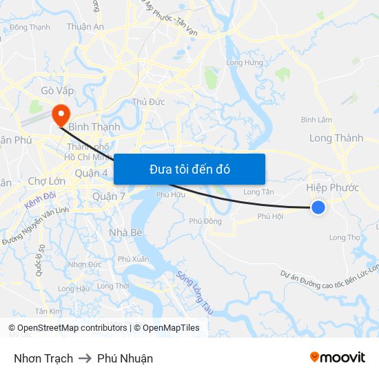 Nhơn Trạch to Phú Nhuận map