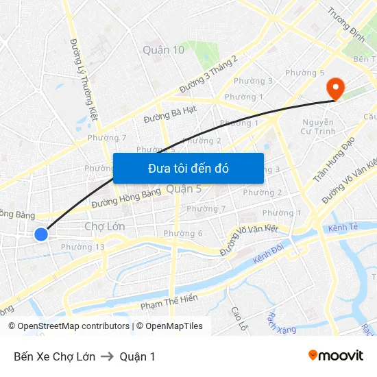 Bến Xe Chợ Lớn to Quận 1 map