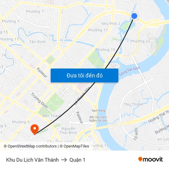 Khu Du Lịch Văn Thánh to Quận 1 map