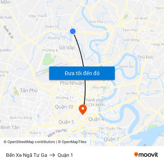 Bến Xe Ngã Tư Ga to Quận 1 map