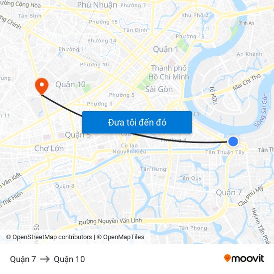 Quận 7 to Quận 10 map