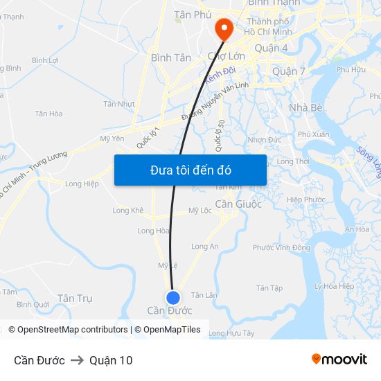 Cần Đước to Quận 10 map