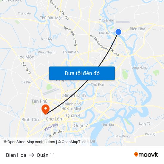 Bien Hoa to Quận 11 map
